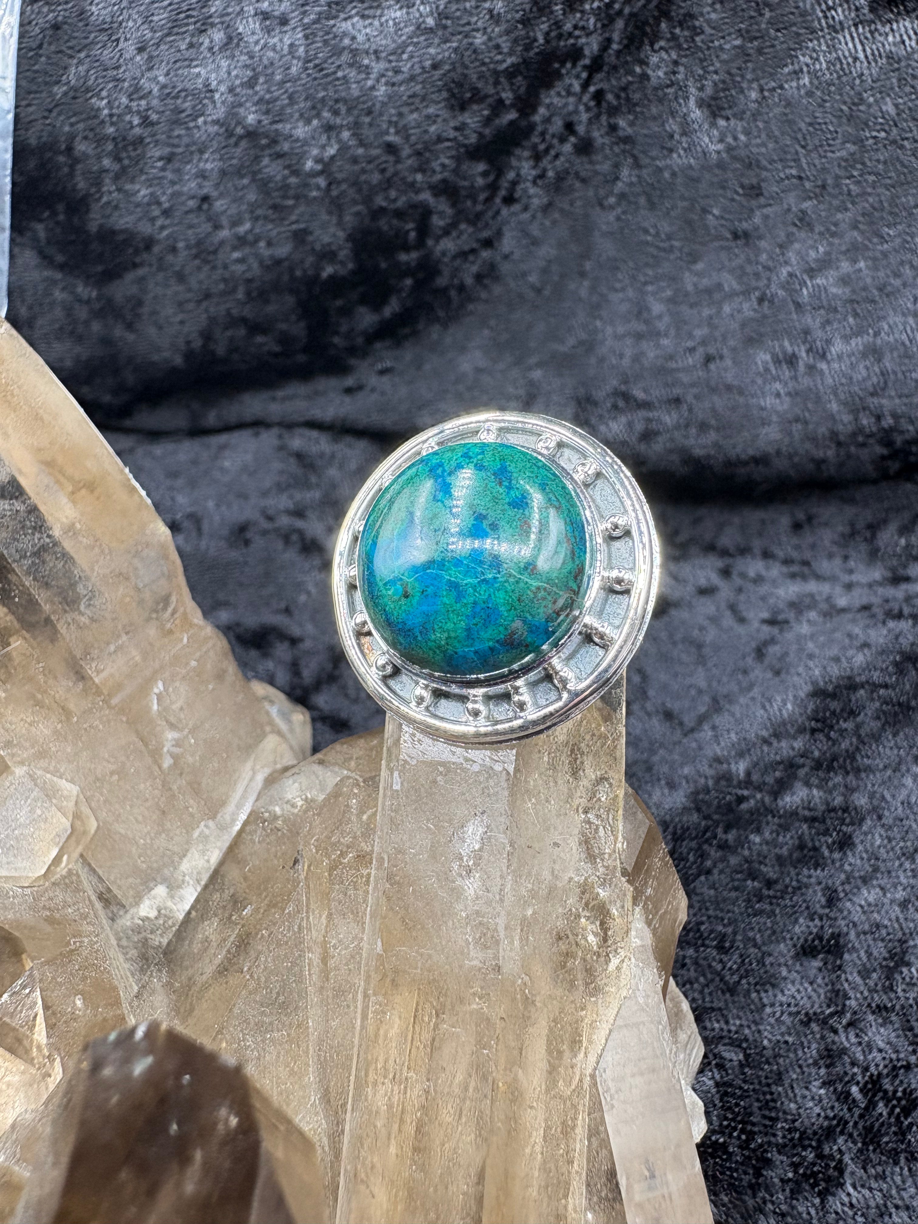 Sterling Silver Chrysocolla Ring - Size 8