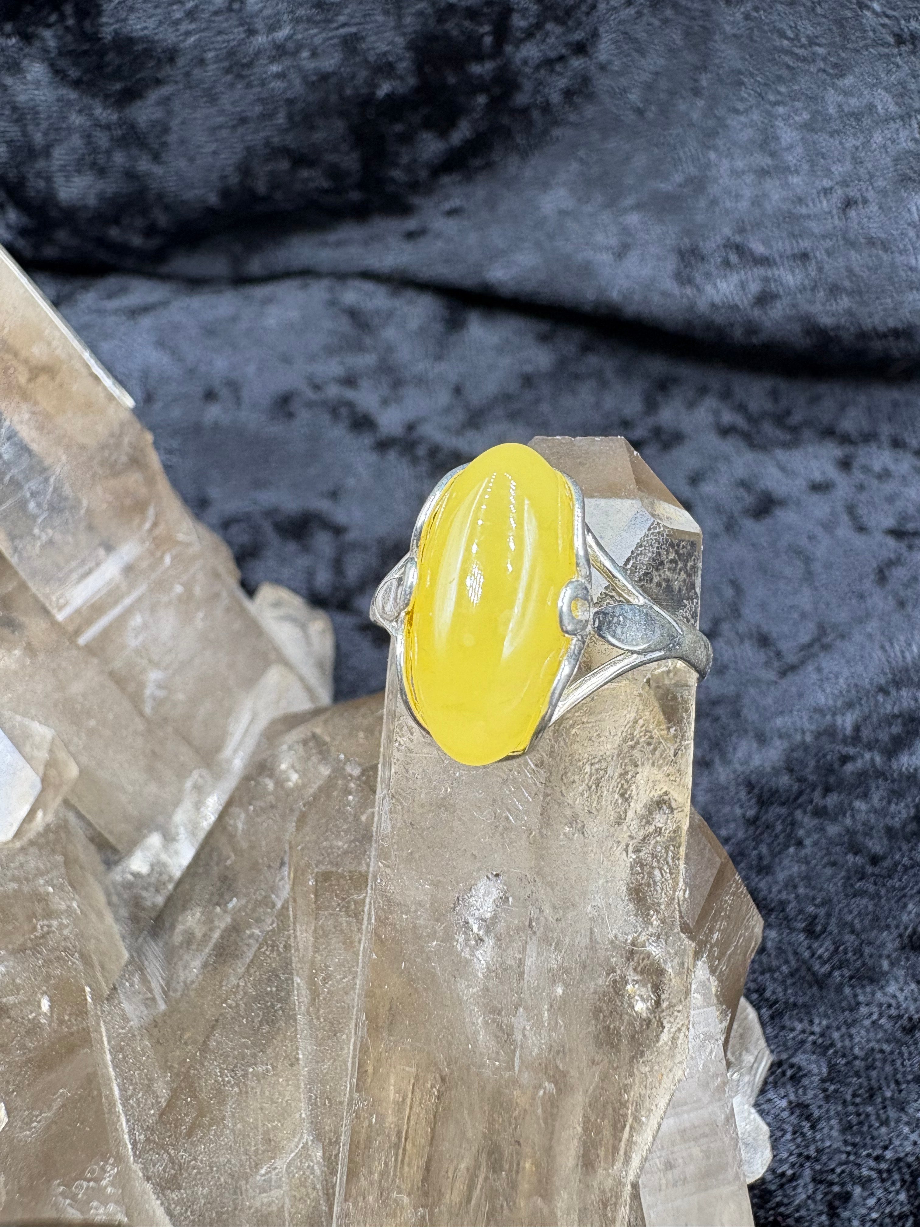 Sterling Silver Butterscotch Amber Ring - Size 9