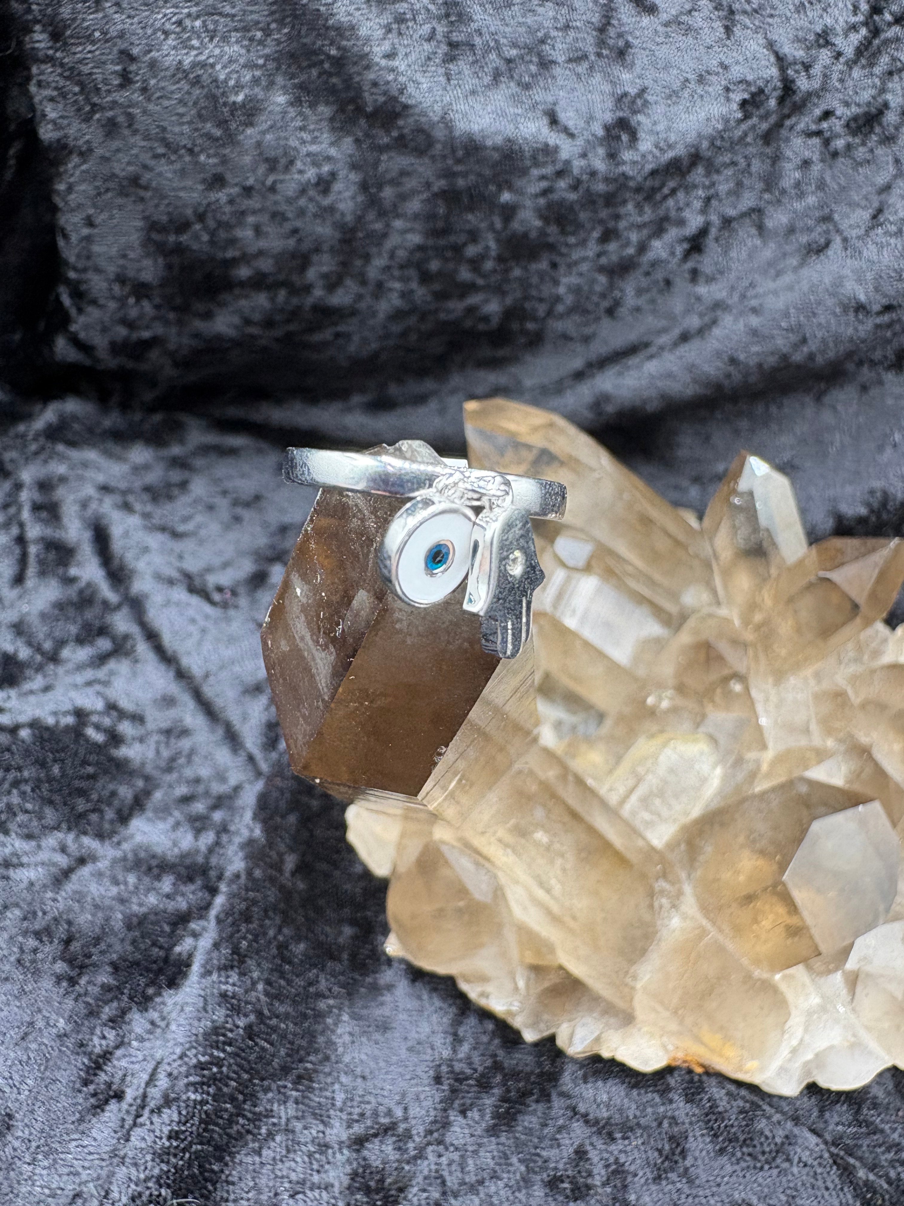 Sterling Silver Evil Eye Charm Ring - Size 8