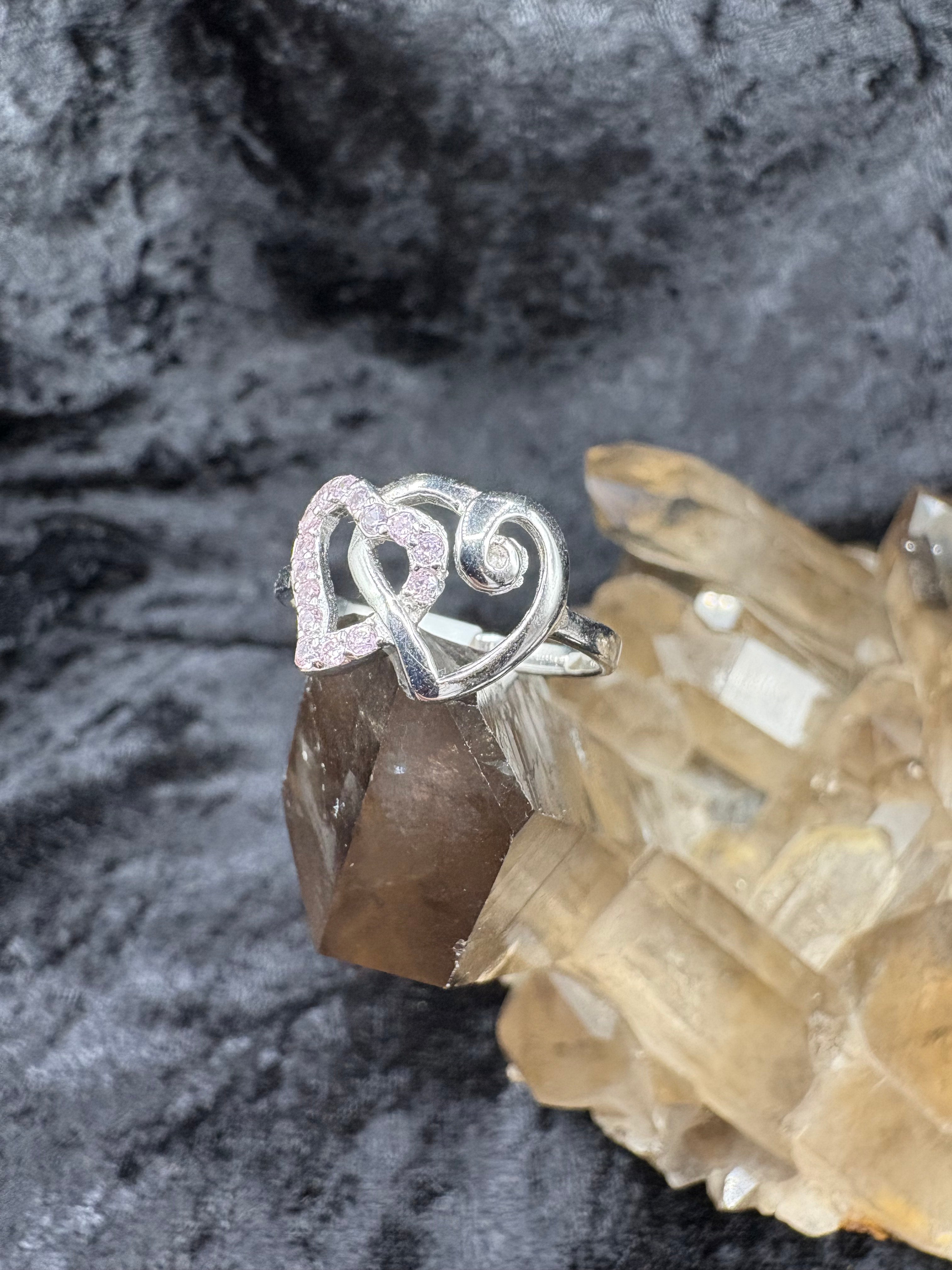 Sterling Silver Double Heart Zirconia Ring - Size 9