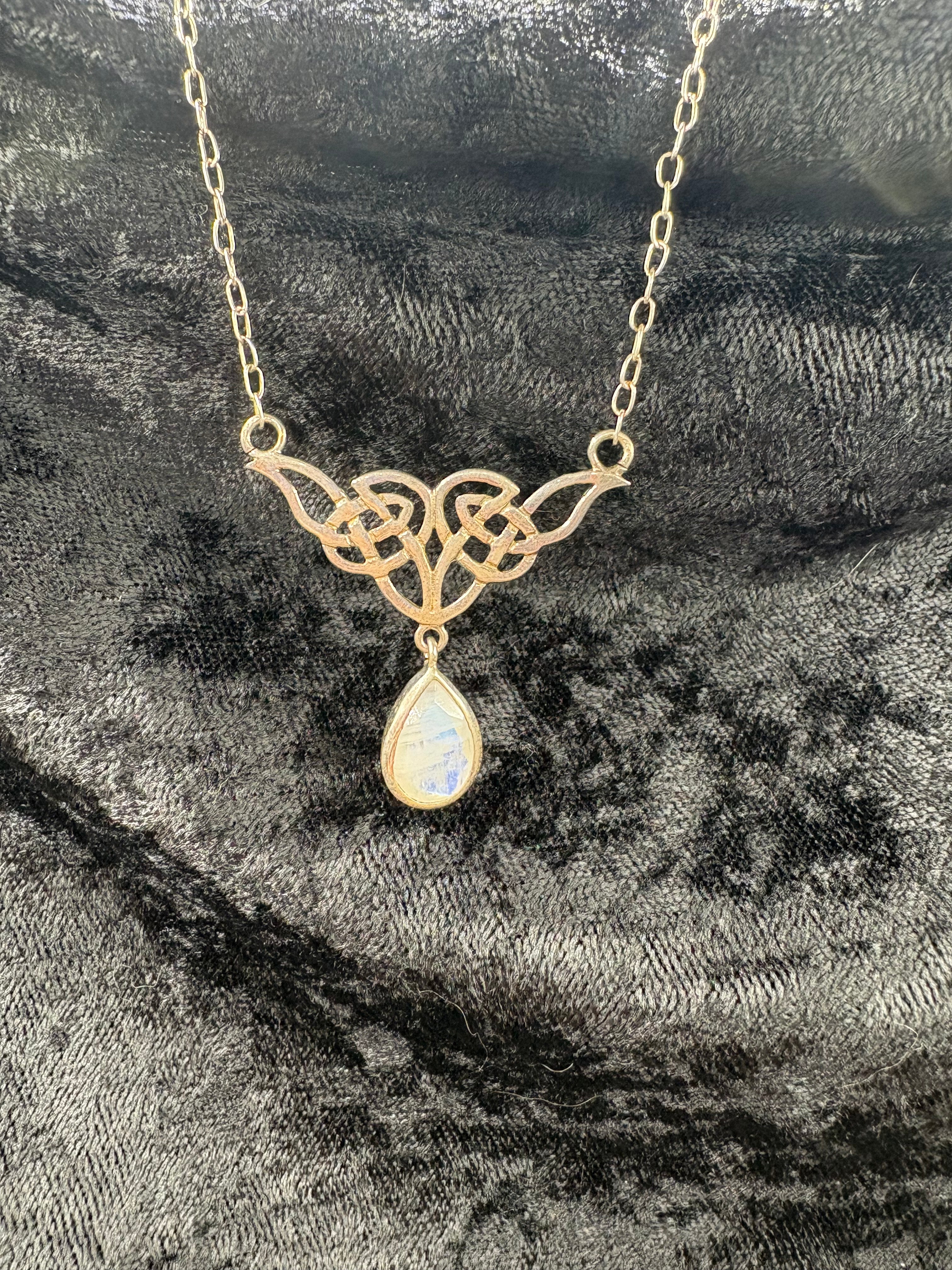 Celtic Moon Rainbow Moonstone Necklace