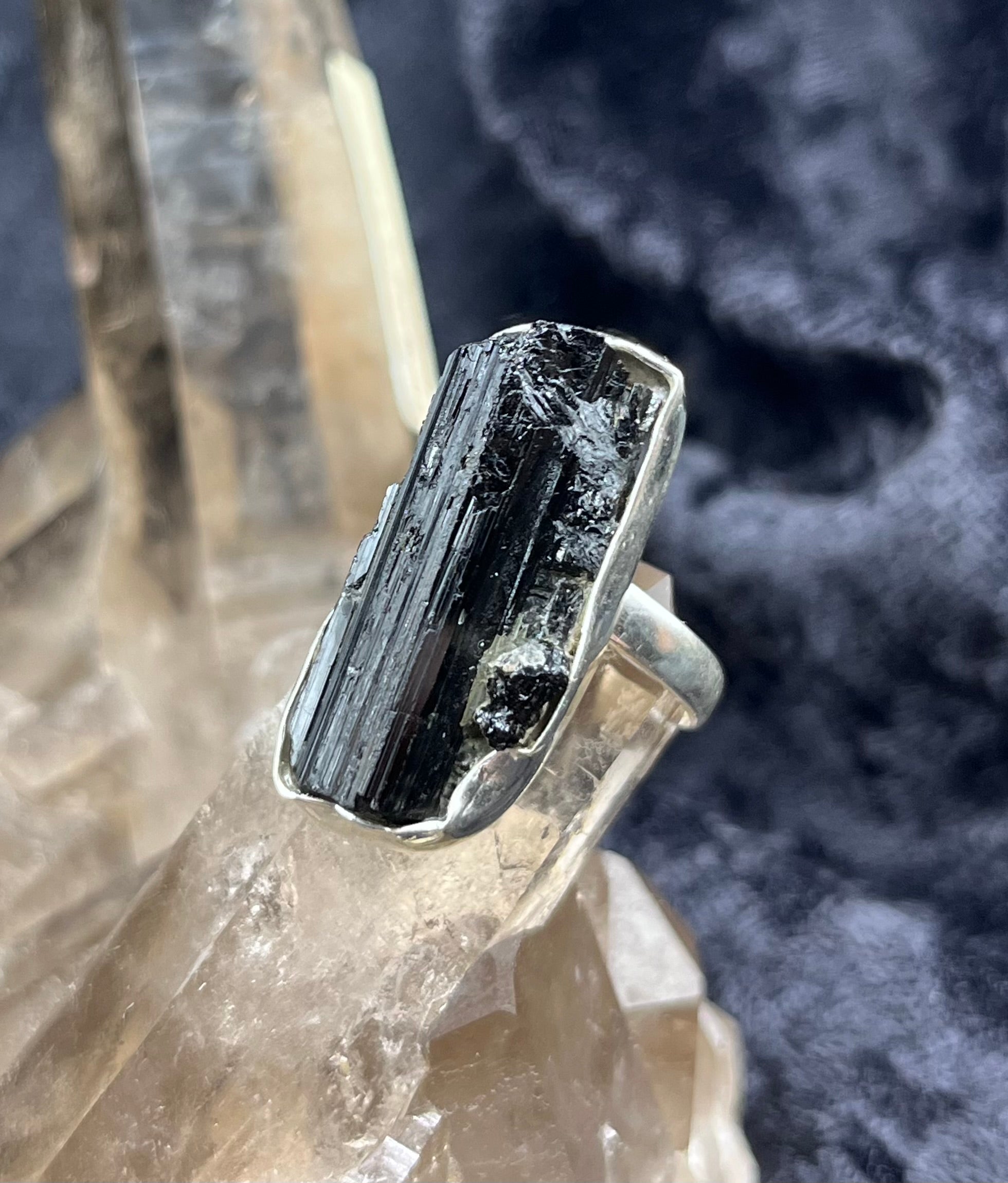 Sterling Silver Black Tourmaline Ring - Size 8