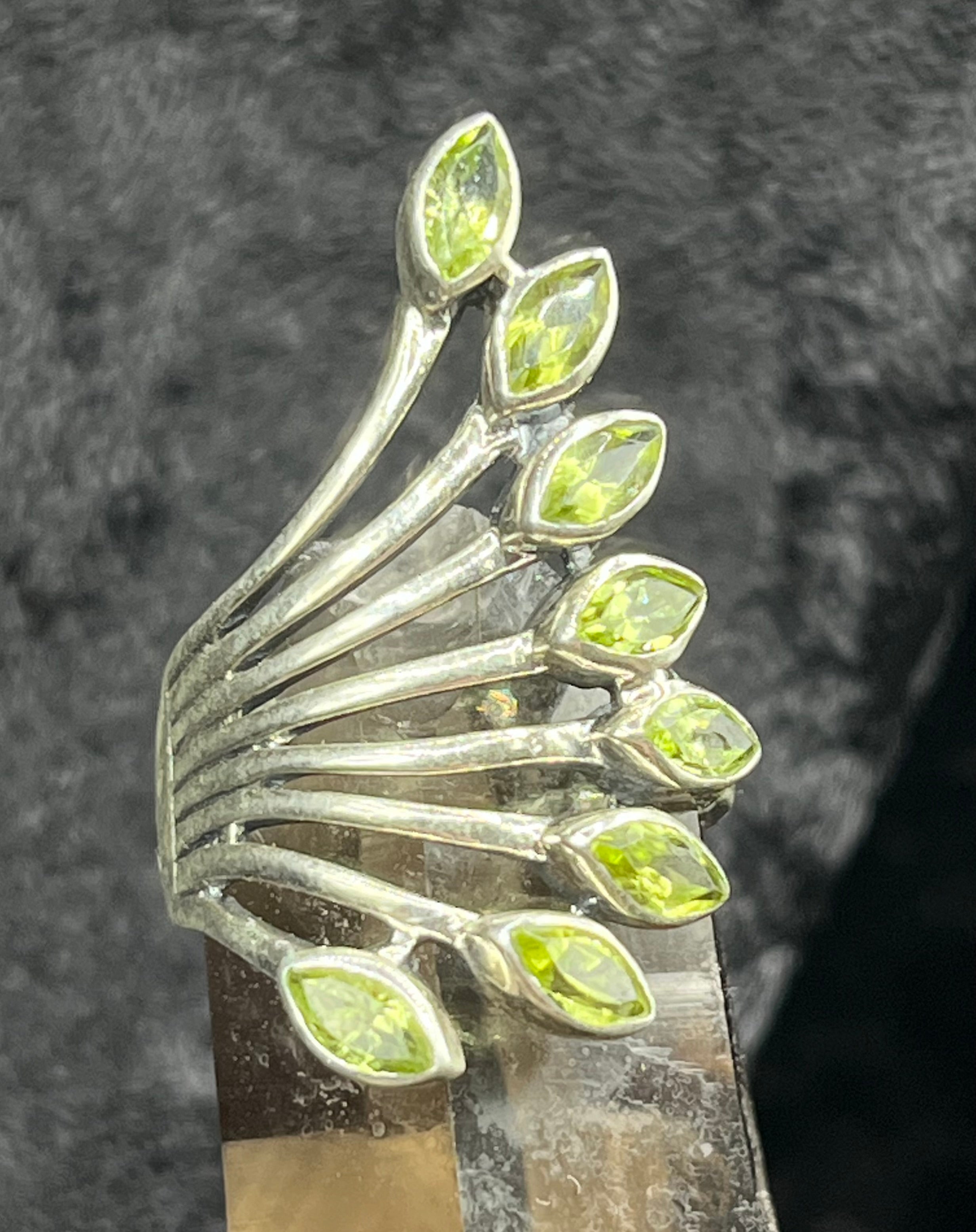 Sterling Silver Peridot Fan Ring - Size 9