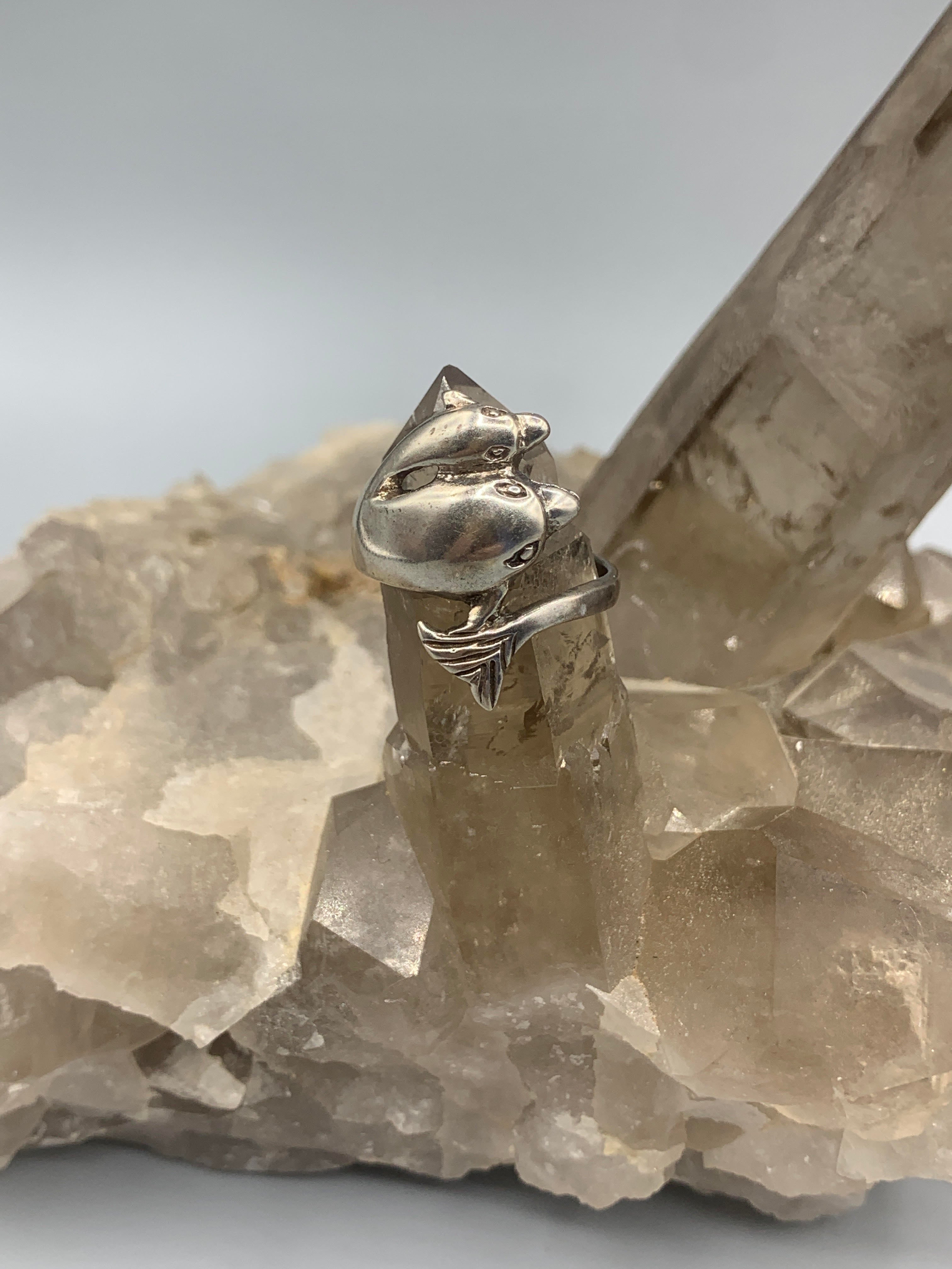 Sterling Silver Double Dolphin Ring - Size 7