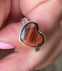Red Tiger Eye Heart SS Ring 7