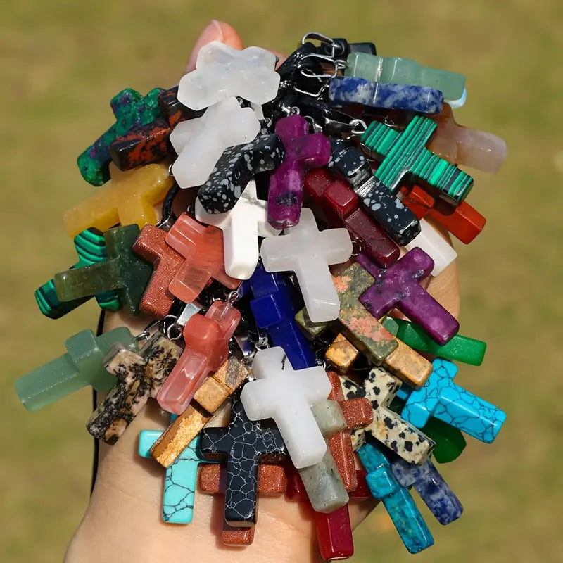 Synthetic Gemstone Cross Necklace - Assorted