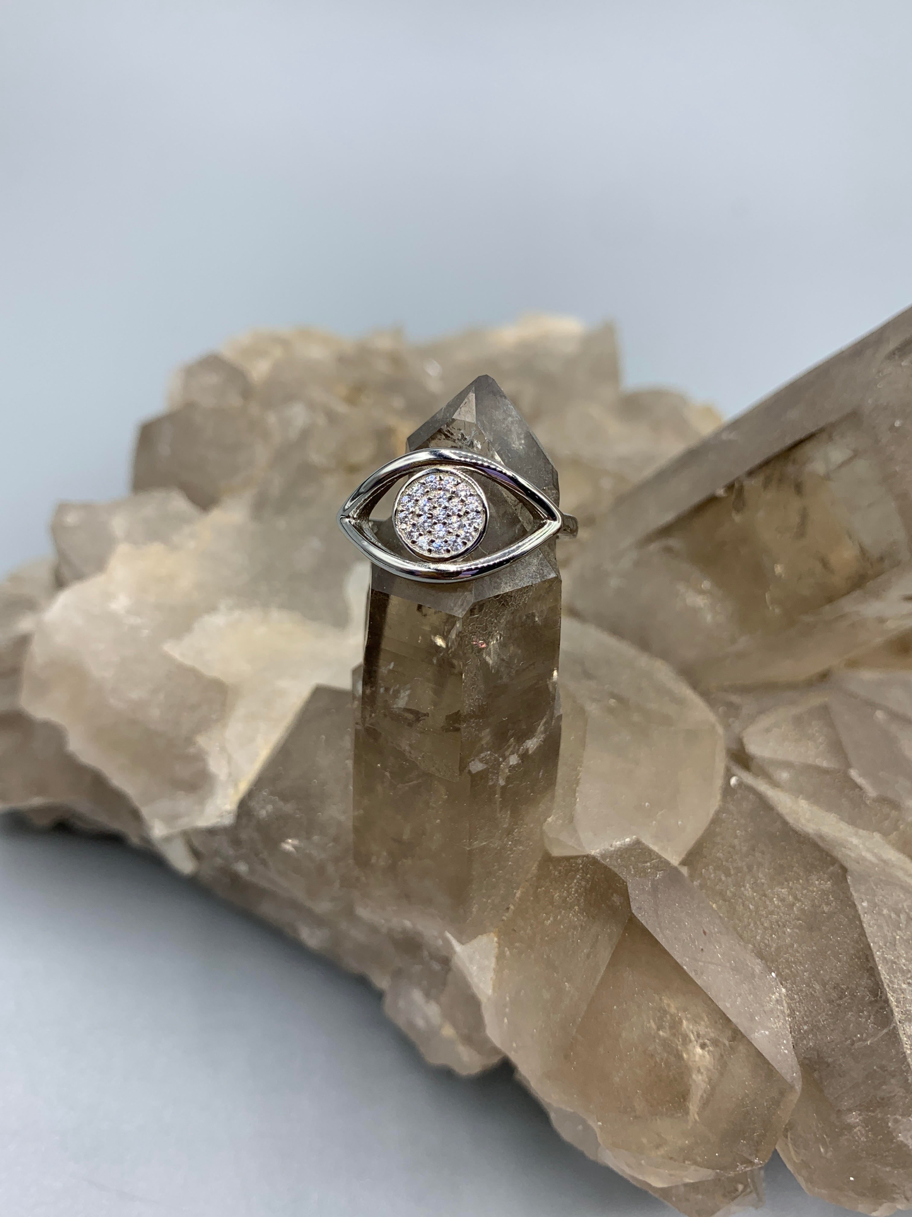 Sterling Silver Evil Eye Zirconia Ring - Size 5