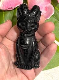 Black Obsidian Baphomet Cat - Carving (3")