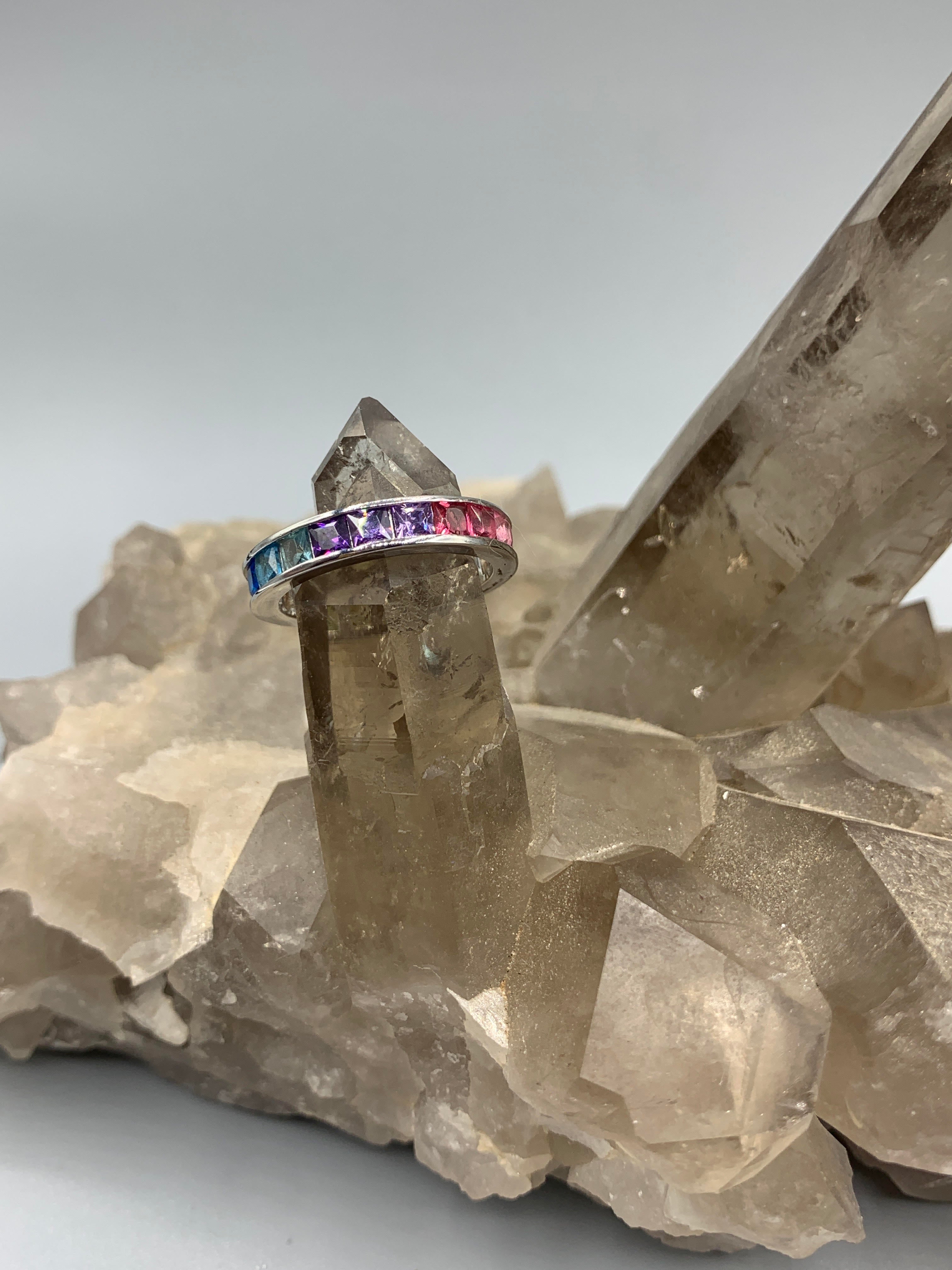 Sterling Silver Multi Color Band - Size 7