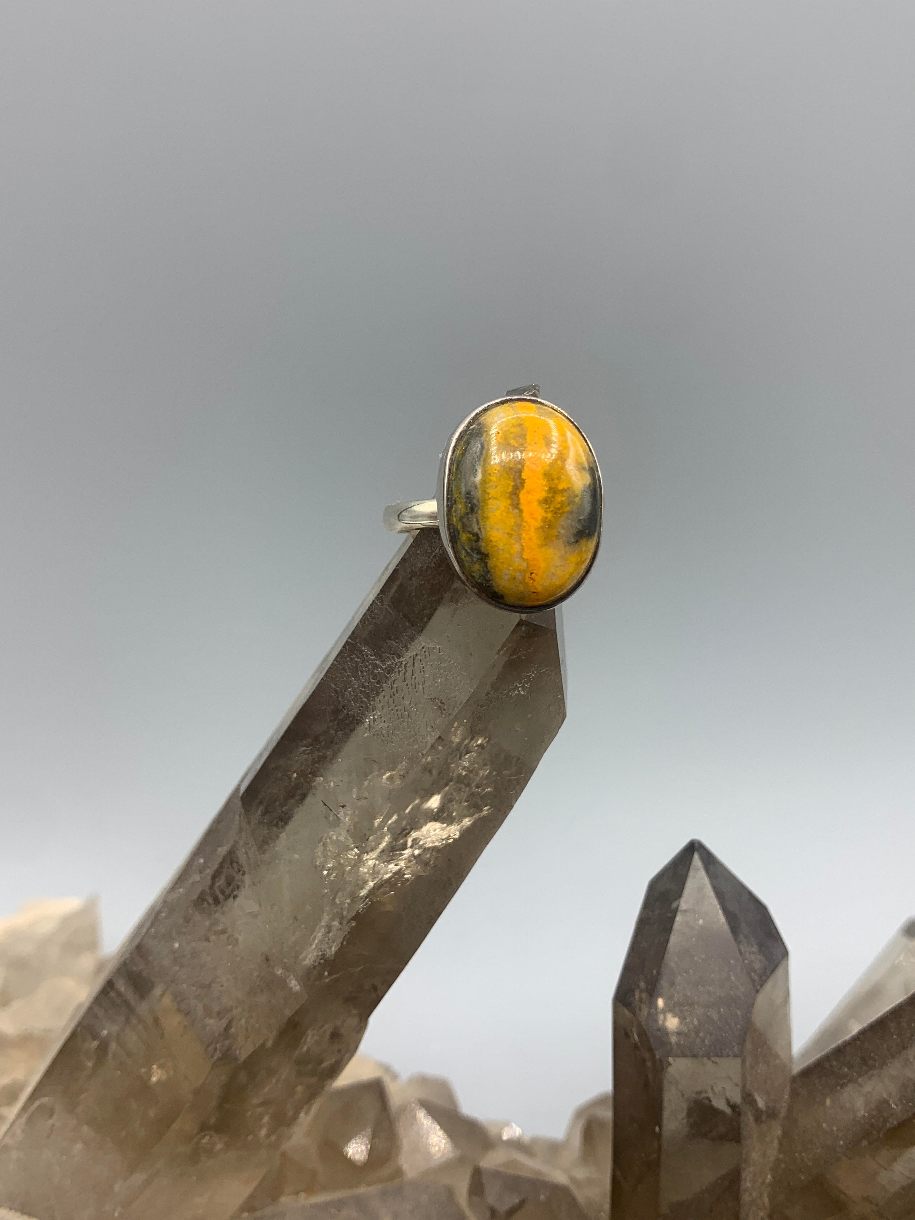 Sterling Silver Mustard Jasper Ring - Size 8