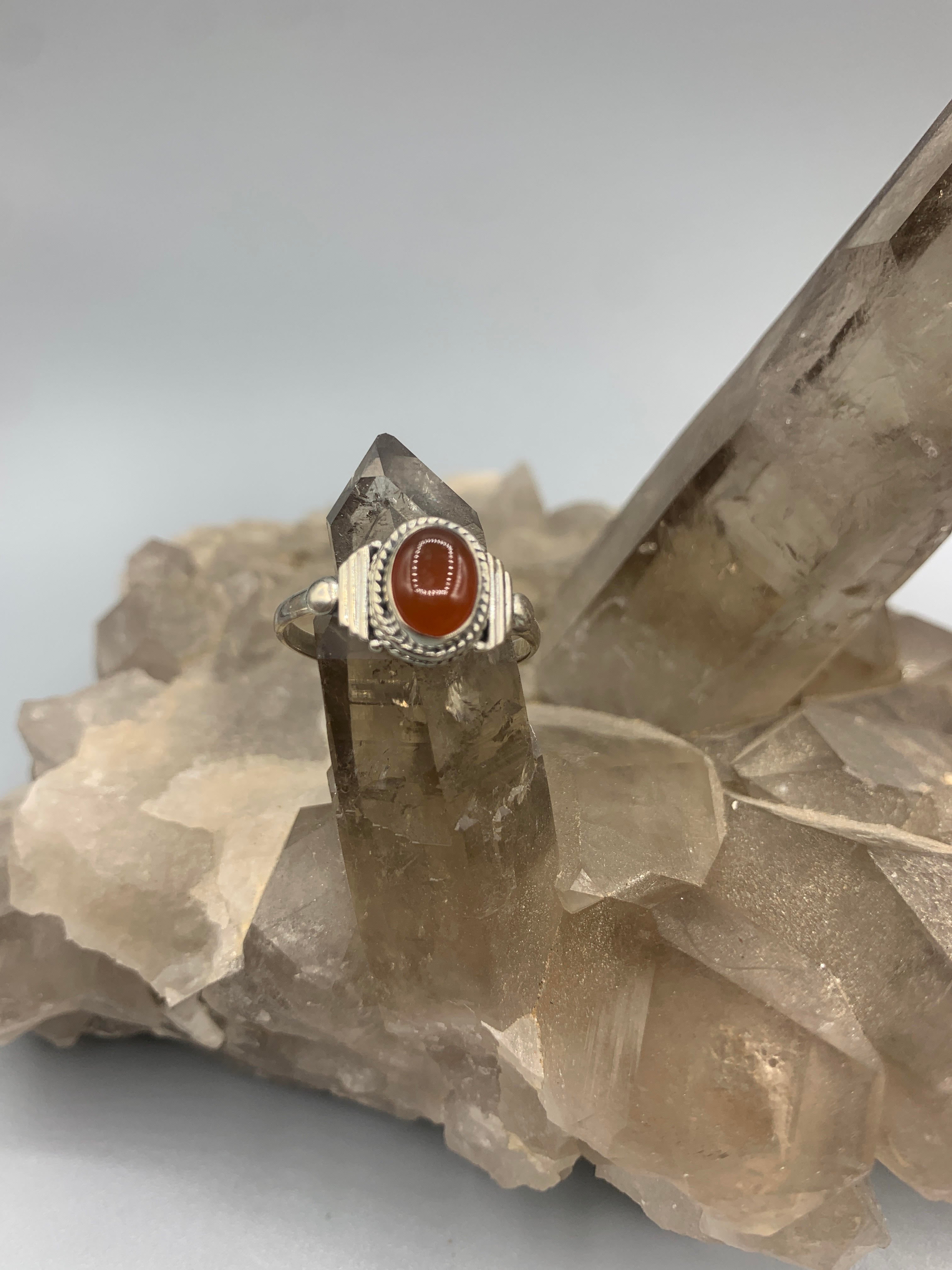 Sterling Silver Carnelian Oval Ring - Size 9