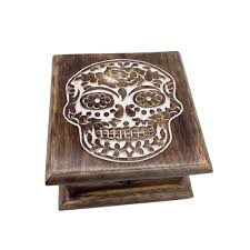 Skull Carved Box 6x6"