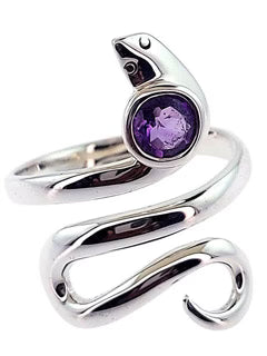 Amethyst Snake Sterling Silver Ring
