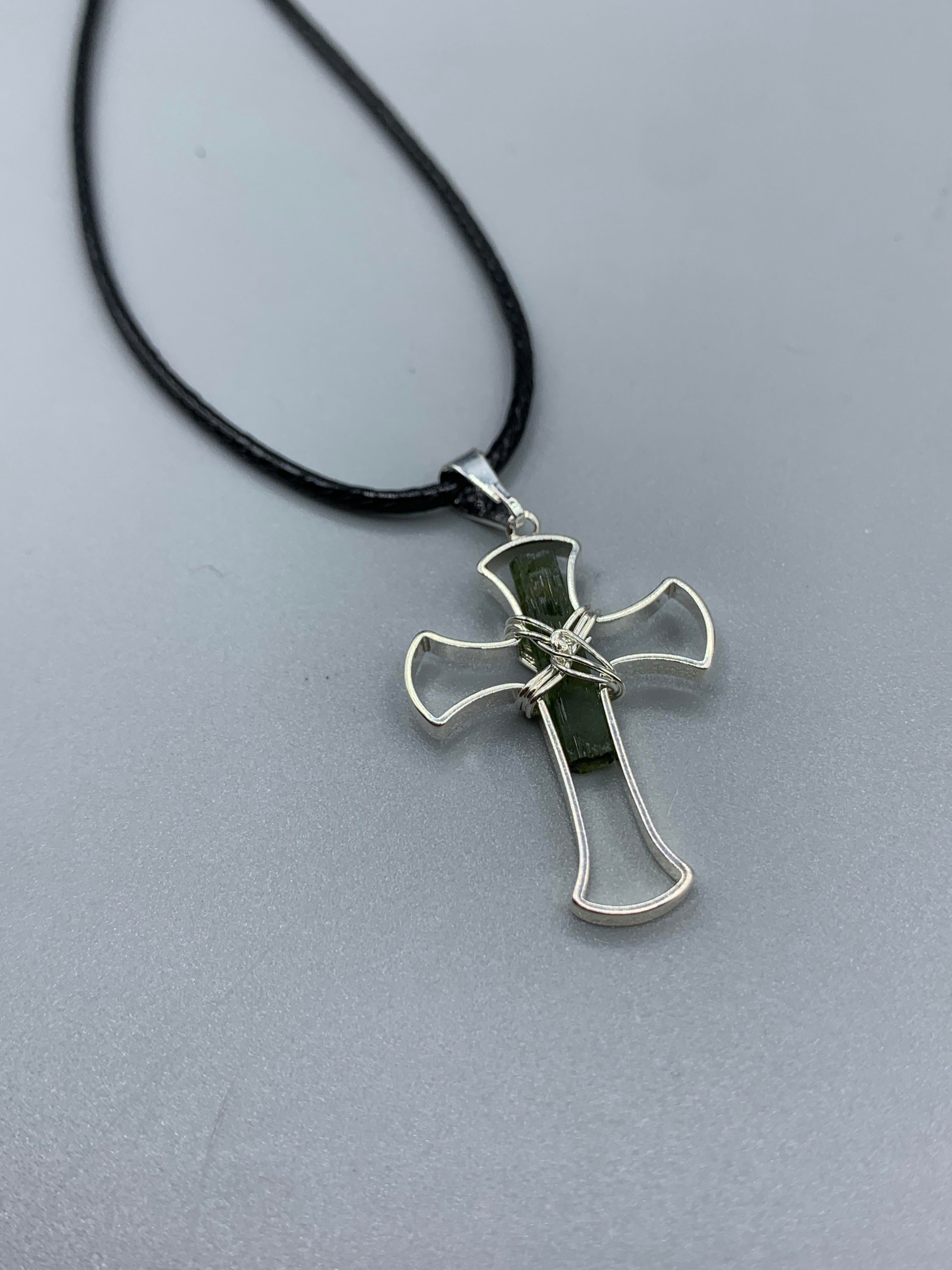 Green Tourmaline Cross Necklace