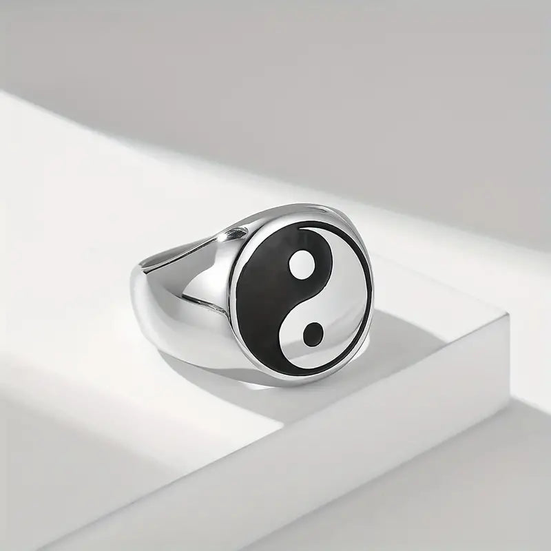 Yin Yang Stainless Steel Ring - Size 10